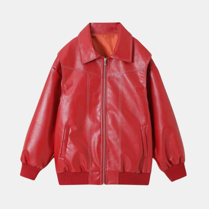 Oversized Bomber Jacket with Contrasting Stitching
