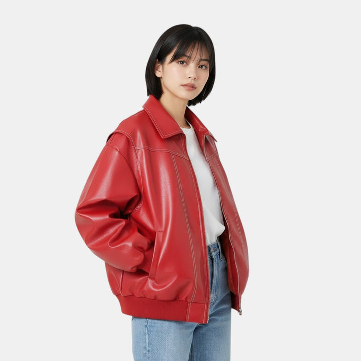 Oversized Bomber Jacket with Contrasting Stitching