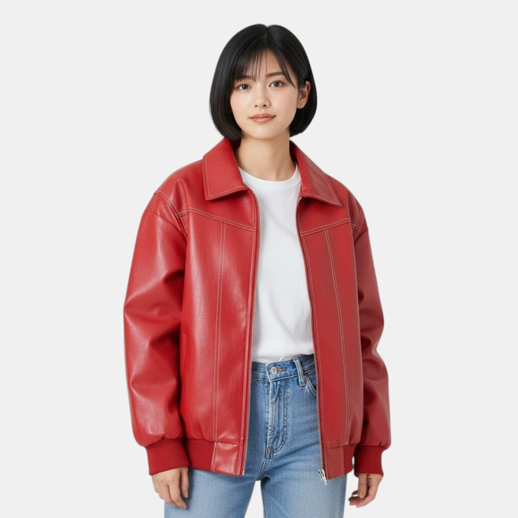 Oversized Bomber Jacket with Contrasting Stitching