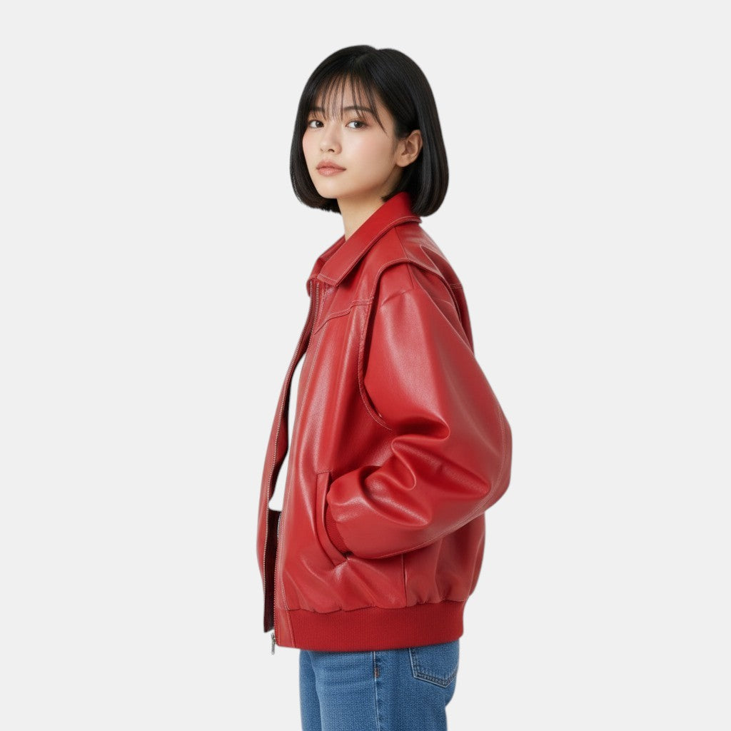 Oversized Bomber Jacket with Contrasting Stitching