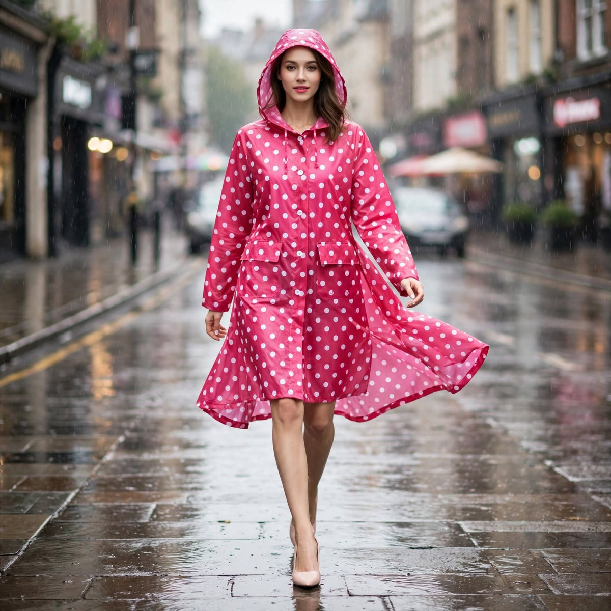 Polka Dot Raincoat with Ultra-Thin Fabric for Women